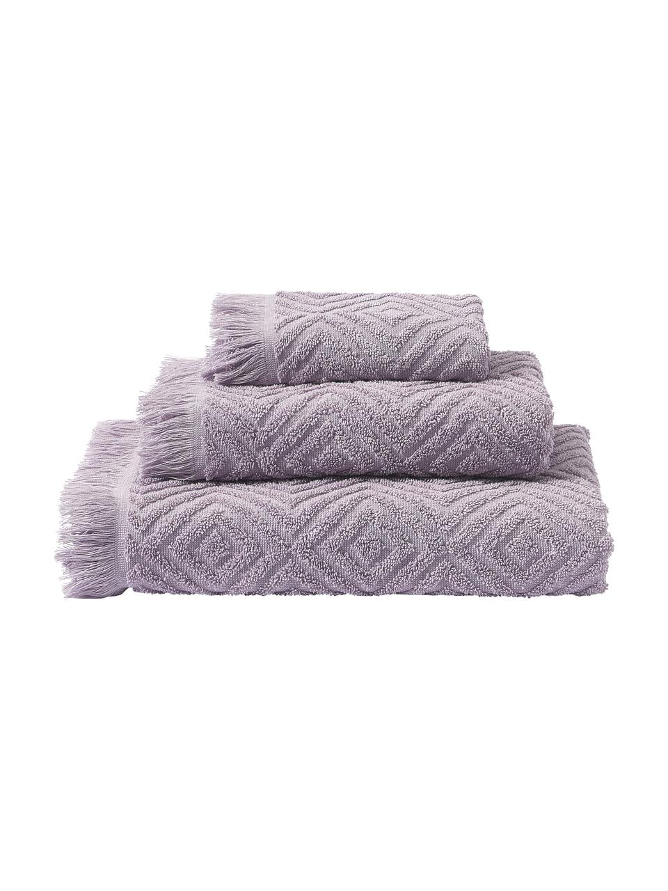 Lot de serviettes de bain à surface en relief Jacqui, 3 élém., Lavande, Lot de différentes tailles