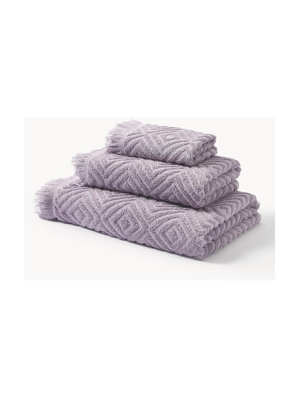 Lot de serviettes de bain texturées Jacqui, tailles variées, Lavande, 3 éléments (1 serviette invité, 1 serviette de toilette et 1 drap de bain)