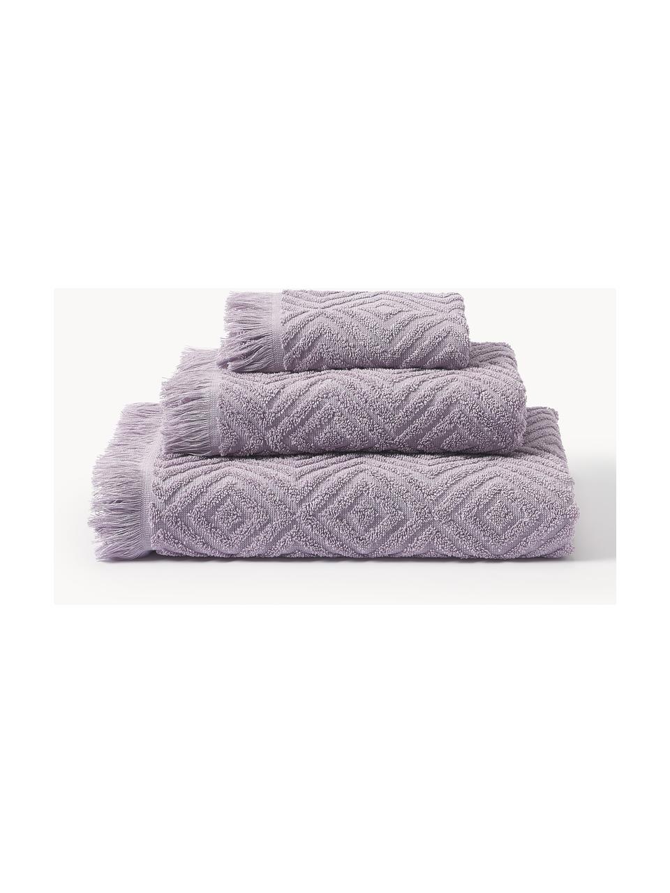 Handtuch-Set Jacqui mit Hoch-Tief-Muster, in verschiedenen Setgrößen, Lavendel, 3er-Set (Gästehandtuch, Handtuch & Duschtuch)