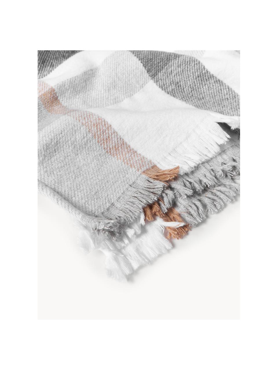 Manta Chessy, 60% algodón, 40% poliacrílico, Blanco crema, beige, An 130 x Al 170 cm
