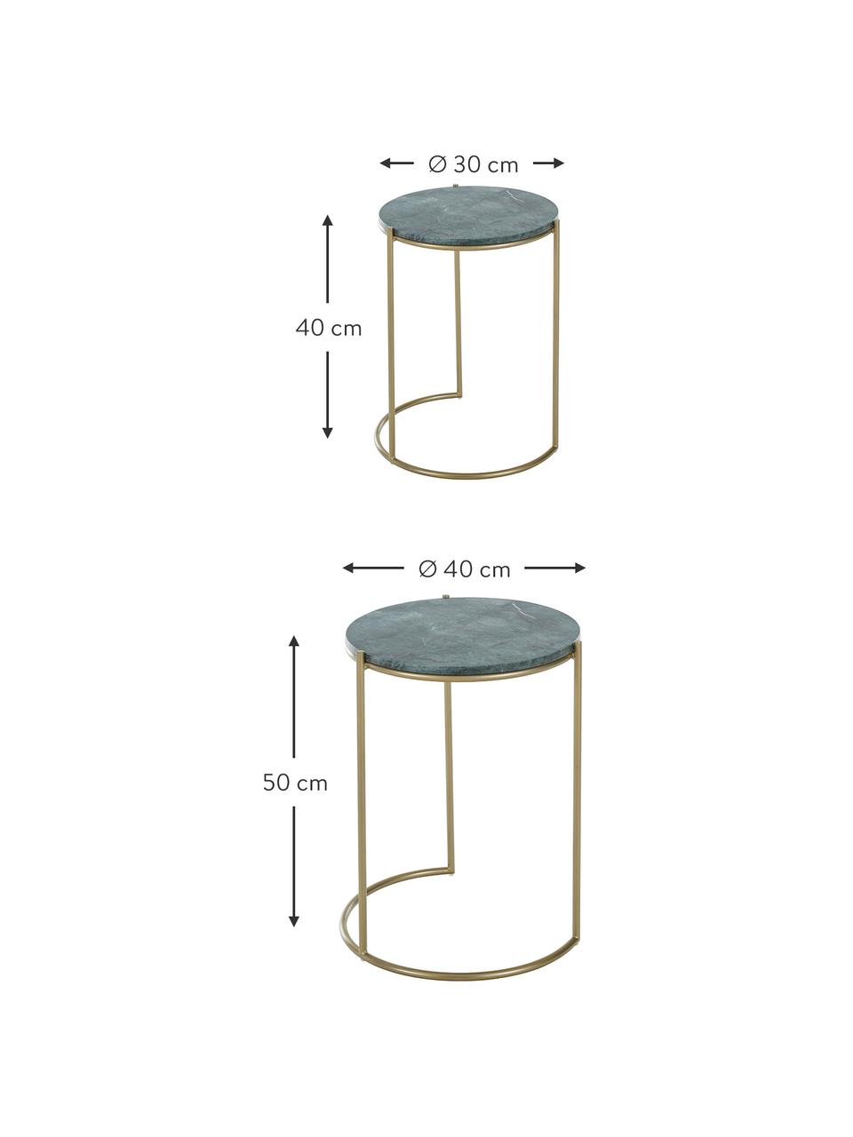 Tables gigognes en marbre Ella, 2 élém., Vert, marbré, couleur dorée, Lot de différentes tailles