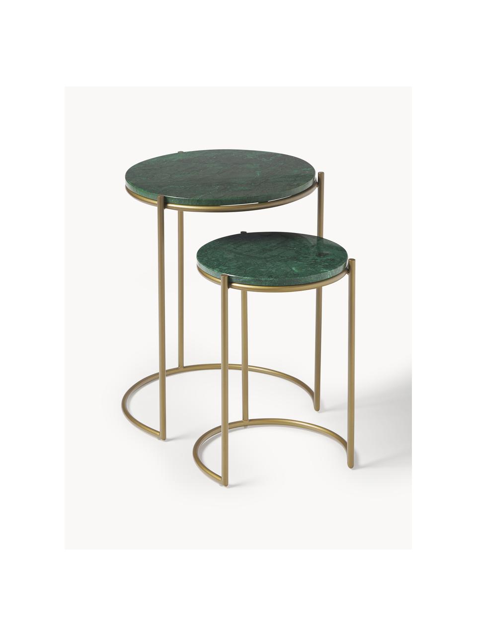 Set di 2 tavolini in marmo Ella, Ripiani: marmo, Struttura: metallo verniciato a polv, Verde marmorizzato, dorato, Set in varie misure