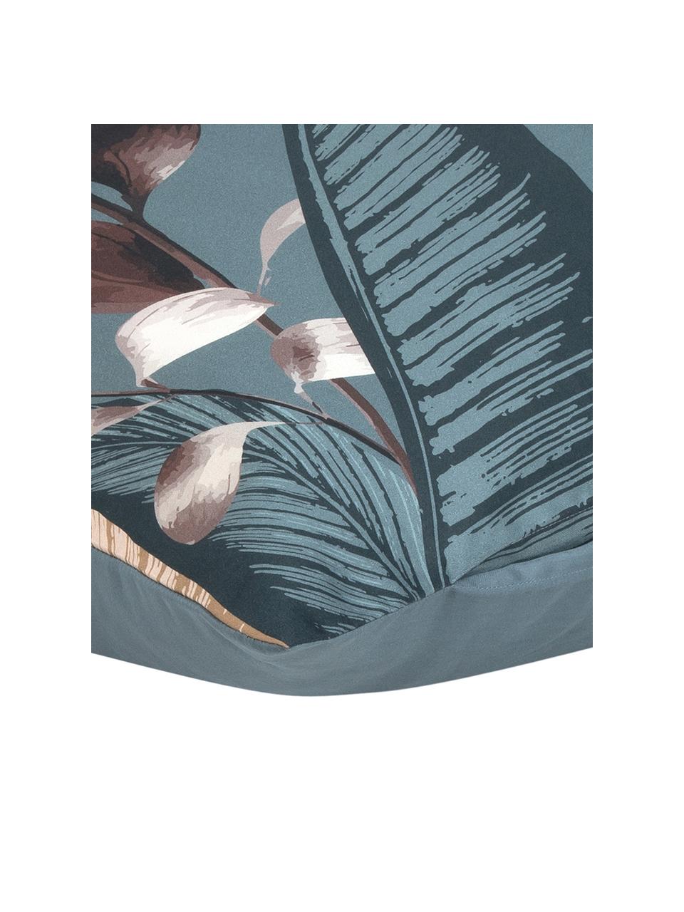 Poszewka na poduszkę z satyny bawełnianej Flora, 2 szt., Petrol, odcienie brązowego, S 40 x D 80 cm