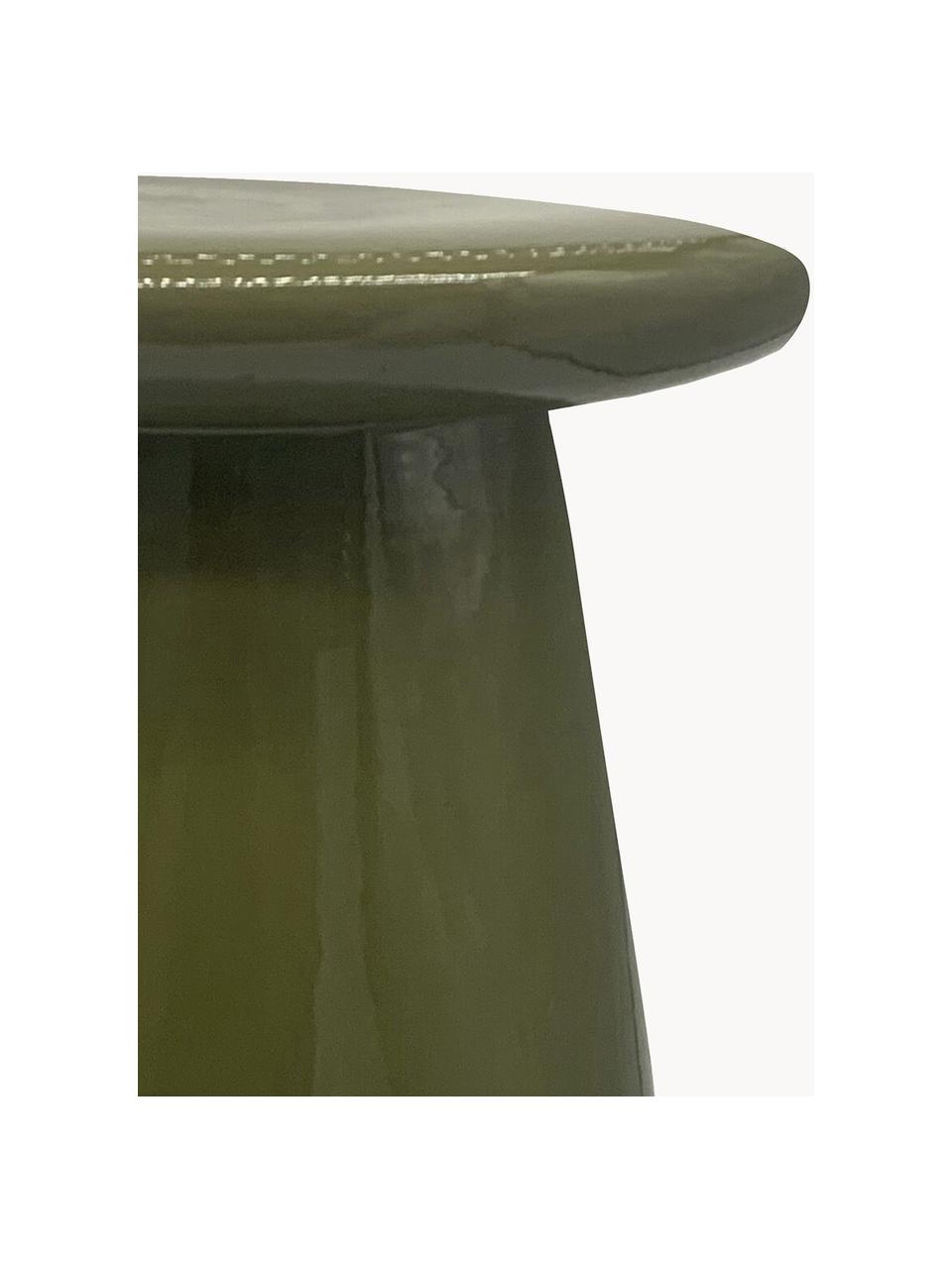 Ręcznie wykonany stolik pomocniczy z ceramiki Button, Ceramika, Oliwkowy zielony, Ø 35 x W 45 cm