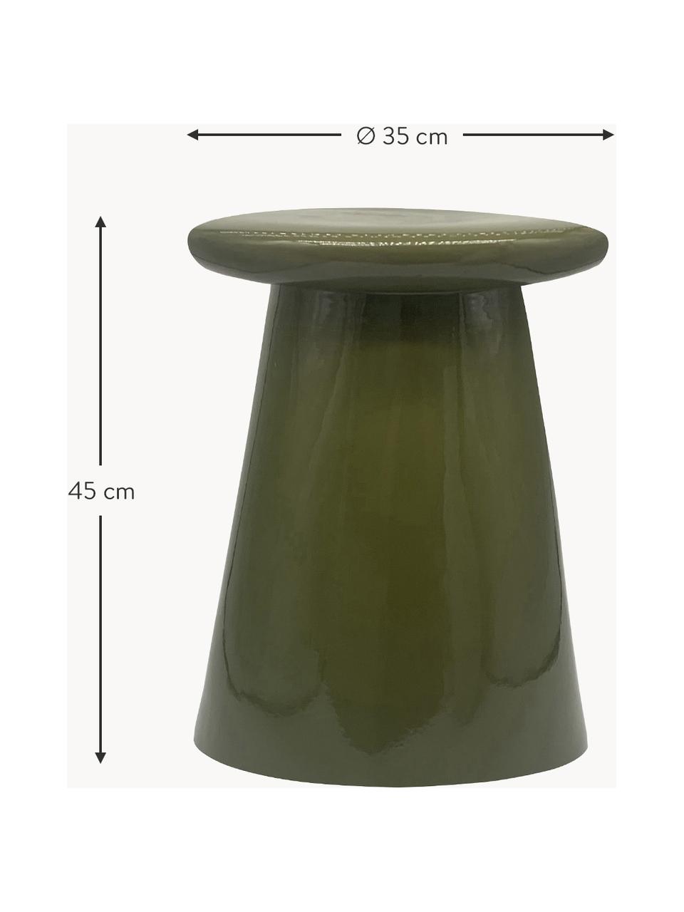 Tavolino fatto a mano in ceramica Button, Ceramica, Verde oliva, Ø 35 x Alt. 45 cm