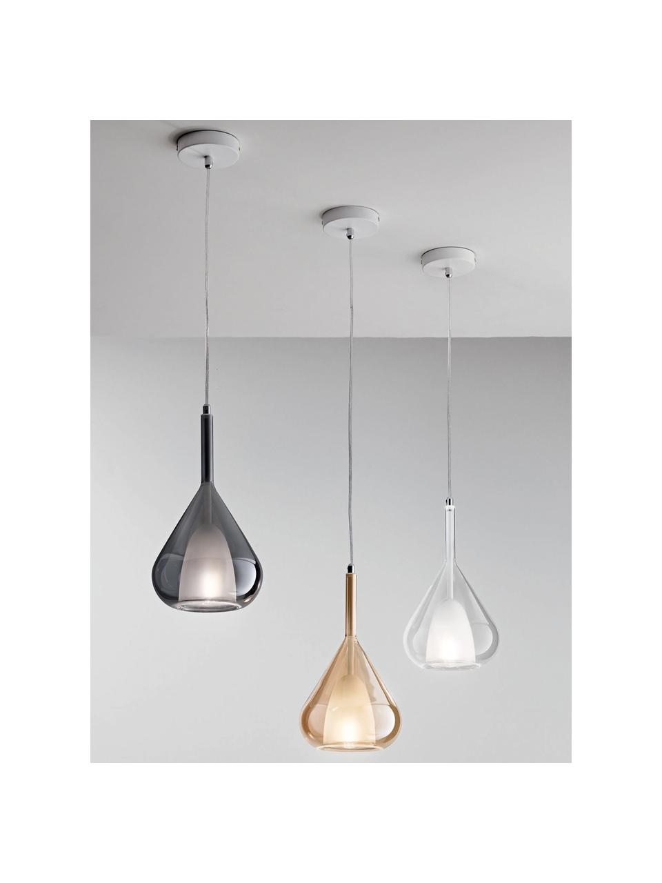 Kleine hanglamp Lila van glas, Lampenkap: glas, Diffuser: opaalglas, Baldakijn: gecoat metaal, Transparant, Ø 20  x H 35 cm