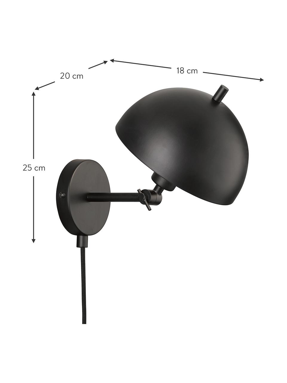 Verstellbare Retro-Wandleuchte Kia mit Stecker, Lampenschirm: Metall, beschichtet, Schwarz, 20 x 25 cm