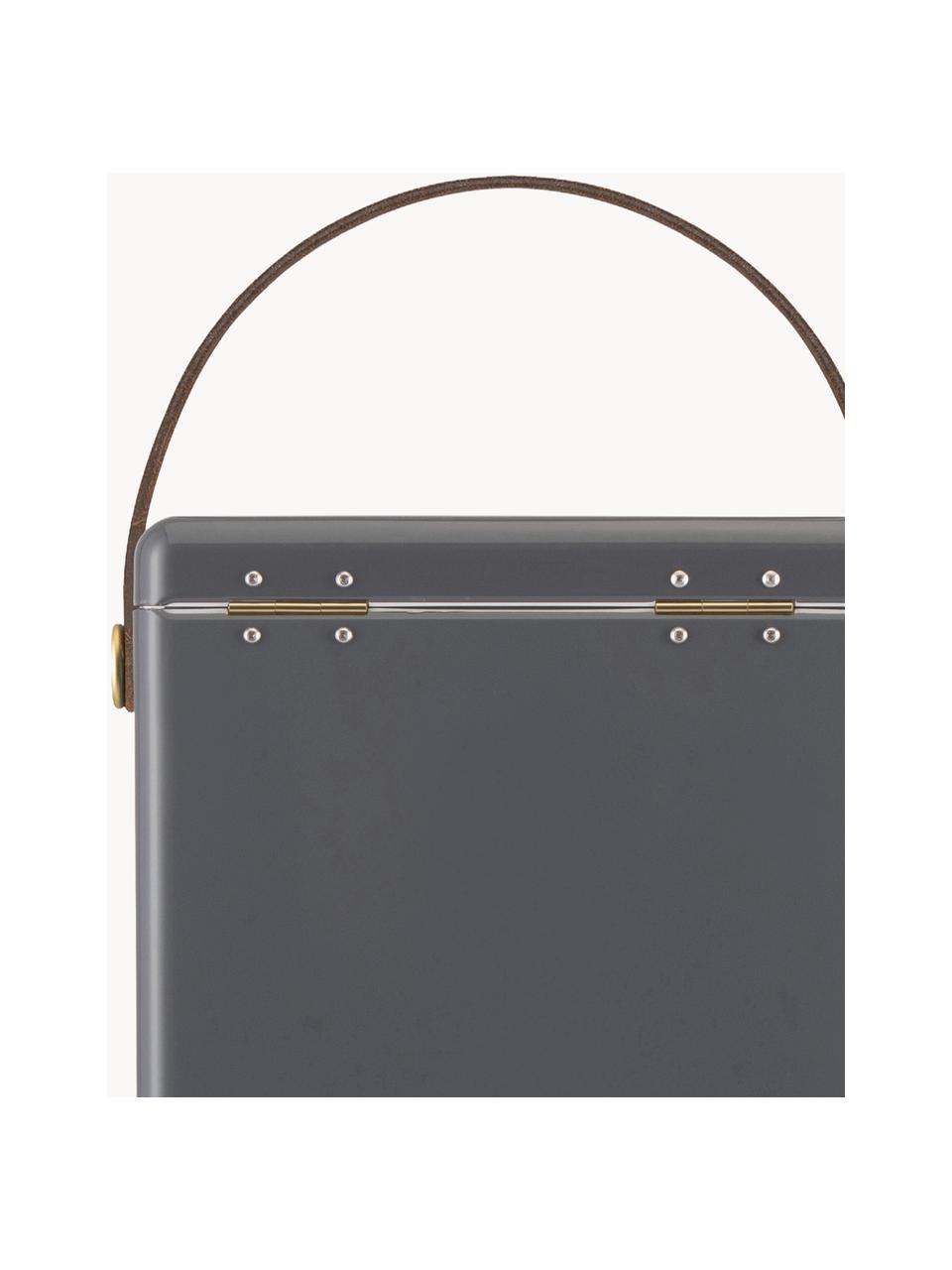 Handgefertigte Kühlbox Oyster, Box: Kunststoff, Griff: Leder, Dunkelgrau, B 28 x H 38 cm