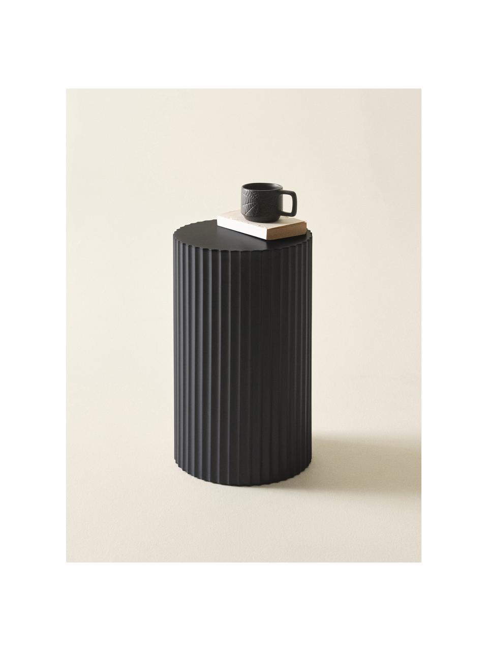 Dekorativní sloup s rýhovaným reliéfem Lunden, Lakovaná MDF deska (dřevovláknitá deska střední hustoty), Černá, Ø 30 cm, V 50 cm