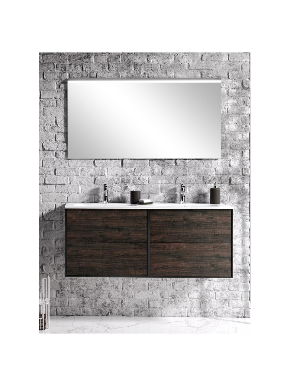 Set doppio lavabo Ago 4 pz, Superficie dello specchio: vetro a specchio, Nero effetto legno di frassino, Larg. 121 x Alt. 190 cm