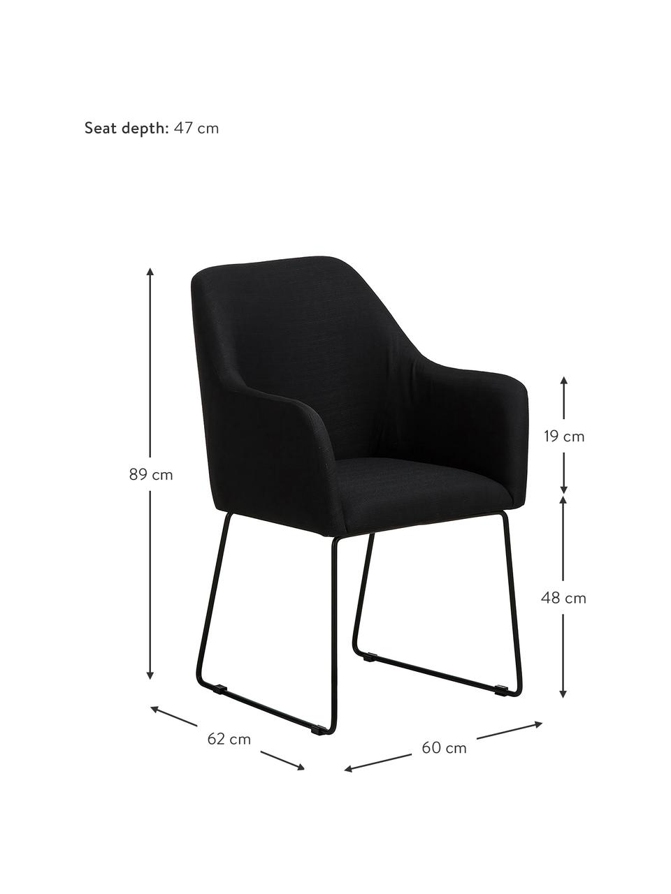 Chaise rembourrée moderne noire Isla, Tissu noir, noir, larg. 60 x prof. 62 cm
