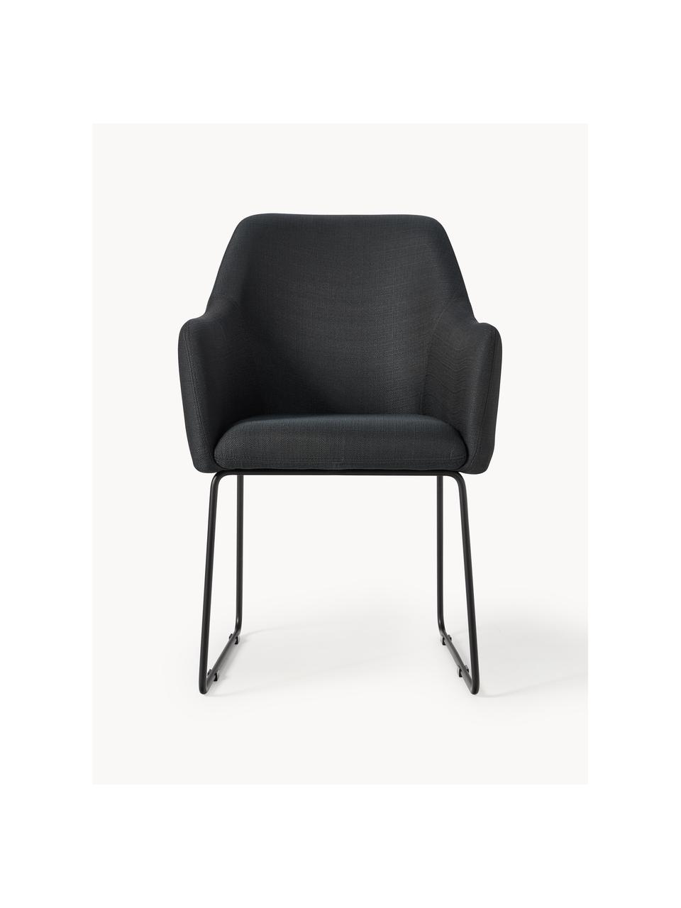 Chaise rembourrée Isla, Tissu noir, pieds noirs, larg. 60 x prof. 62 cm