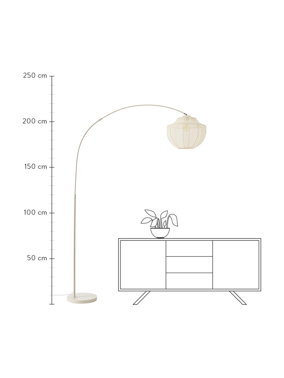 Lampada ad arco in tessuto a rete Beau, Paralume: tessuto, Struttura: metallo verniciato a polv, Baldacchino: metallo verniciato a polv, Bianco crema, Larg. 154 x Alt. 219 cm