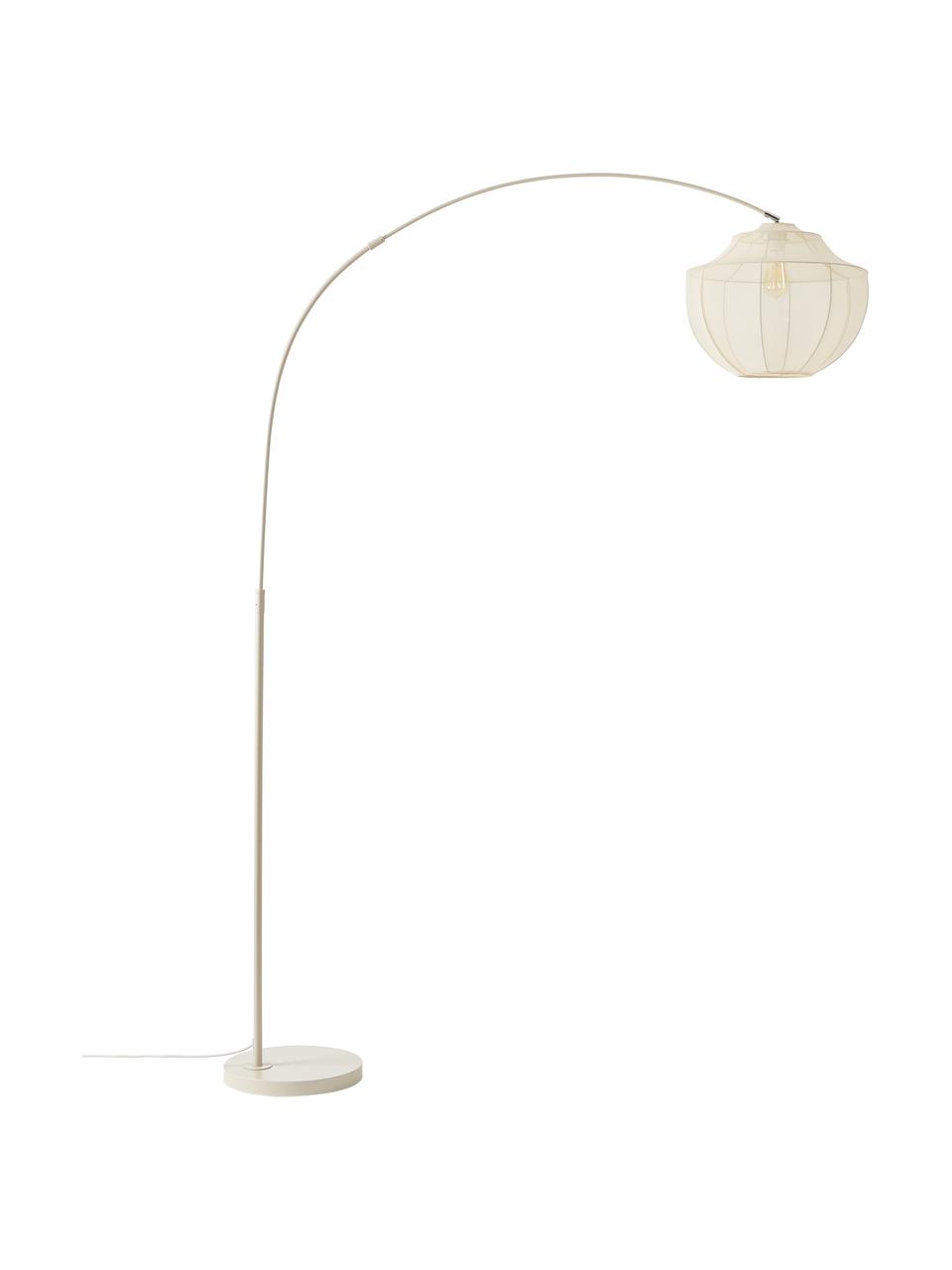 Lampada ad arco in tessuto a rete Beau, Paralume: tessuto, Struttura: metallo verniciato a polv, Baldacchino: metallo verniciato a polv, Bianco crema, Larg. 154 x Alt. 219 cm