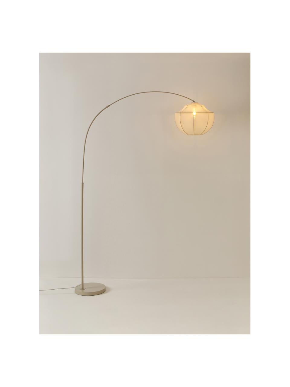 Grote booglamp Beau van netstof, Lampenkap: textiel, Baldakijn: gepoedercoat metaal, Lichtbeige, H 219 cm