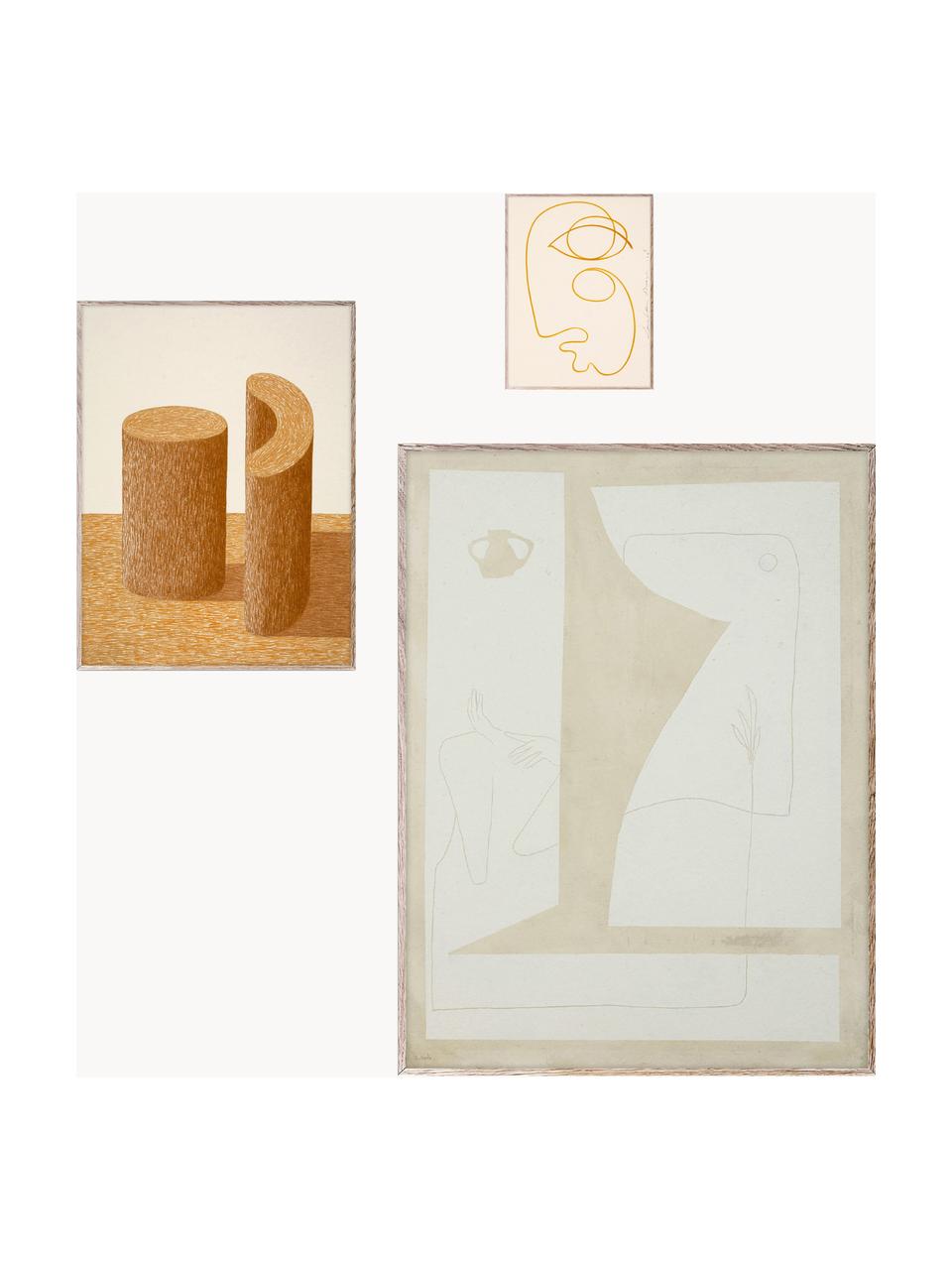 Poster Artwall no. 02 mit Rahmen, 3er-Set, Rahmen: Kiefernholz, Front: Plexiglas, Beige- und Brauntöne, Set mit verschiedenen Grössen