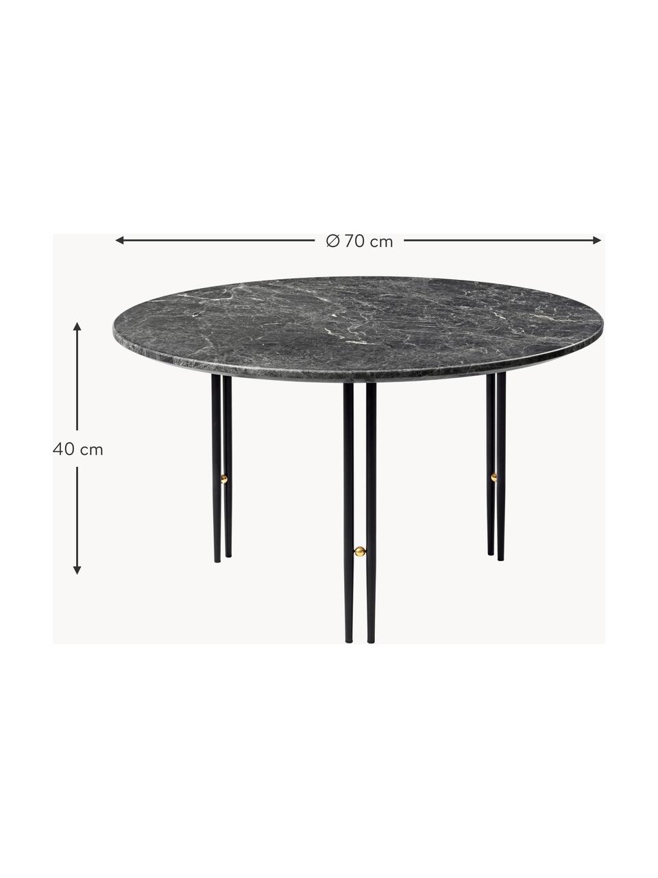 Runder Marmor-Couchtisch IOI, Ø 70 cm, Tischplatte: Marmor, Gestell: Stahl, lackiert, Dekor: Messing, Dunkelgrau marmoriert, Schwarz, Ø 70 cm