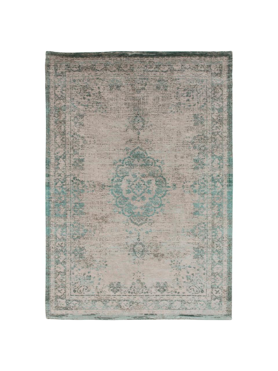 Vintage Chenilleteppich Medaillon, Vorderseite: 100% Chenillegarn (Baumwo, Webart: Jacquard, Rückseite: Chenillegarn, latexbeschi, Grün, Rosa, B 140 x L 200 cm (Größe S)