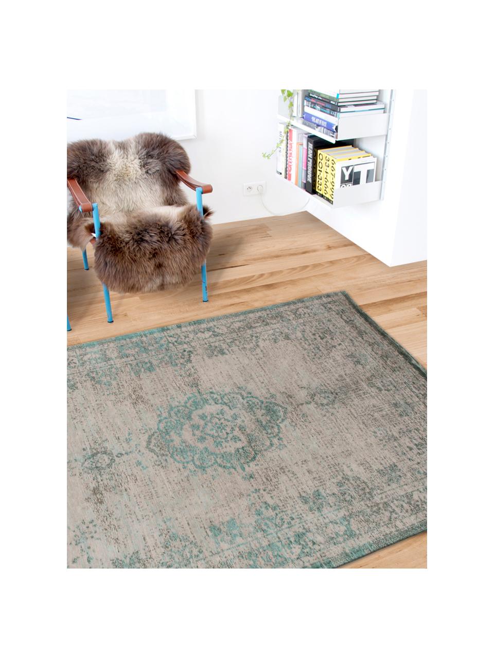 Tapis vintage chenille Medaillon, Vert, rose