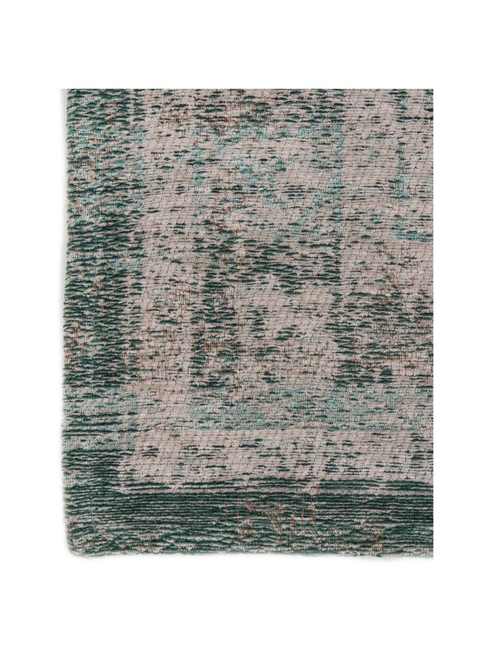 Tappeto vintage in ciniglia Medaillon, Tessuto: Jacquard, Retro: Filato di ciniglia, rives, Verde, rosa, Larg. 140 x Lung. 200 cm (taglia S)