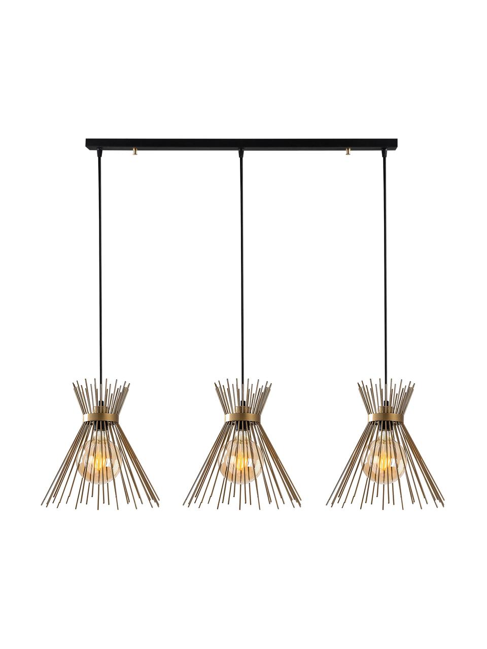 Große Design Pendelleuchte Kirpi, Baldachin: Metall, beschichtet, Messingfarben, Schwarz, B 104 x T 30 cm