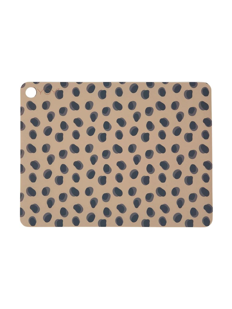 Placemats Leopard, 2 stuks, Siliconen, Karamelbruin, zwart, B 34 x L 45 cm