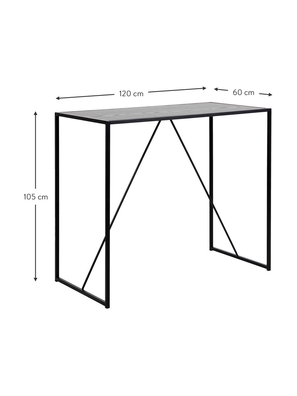 Tavolo da bar in legno e metallo Seaford, 120x60 cm, Metallo, melamina, legno di frassino, Nero, Larg. 120 x Prof. 60 cm