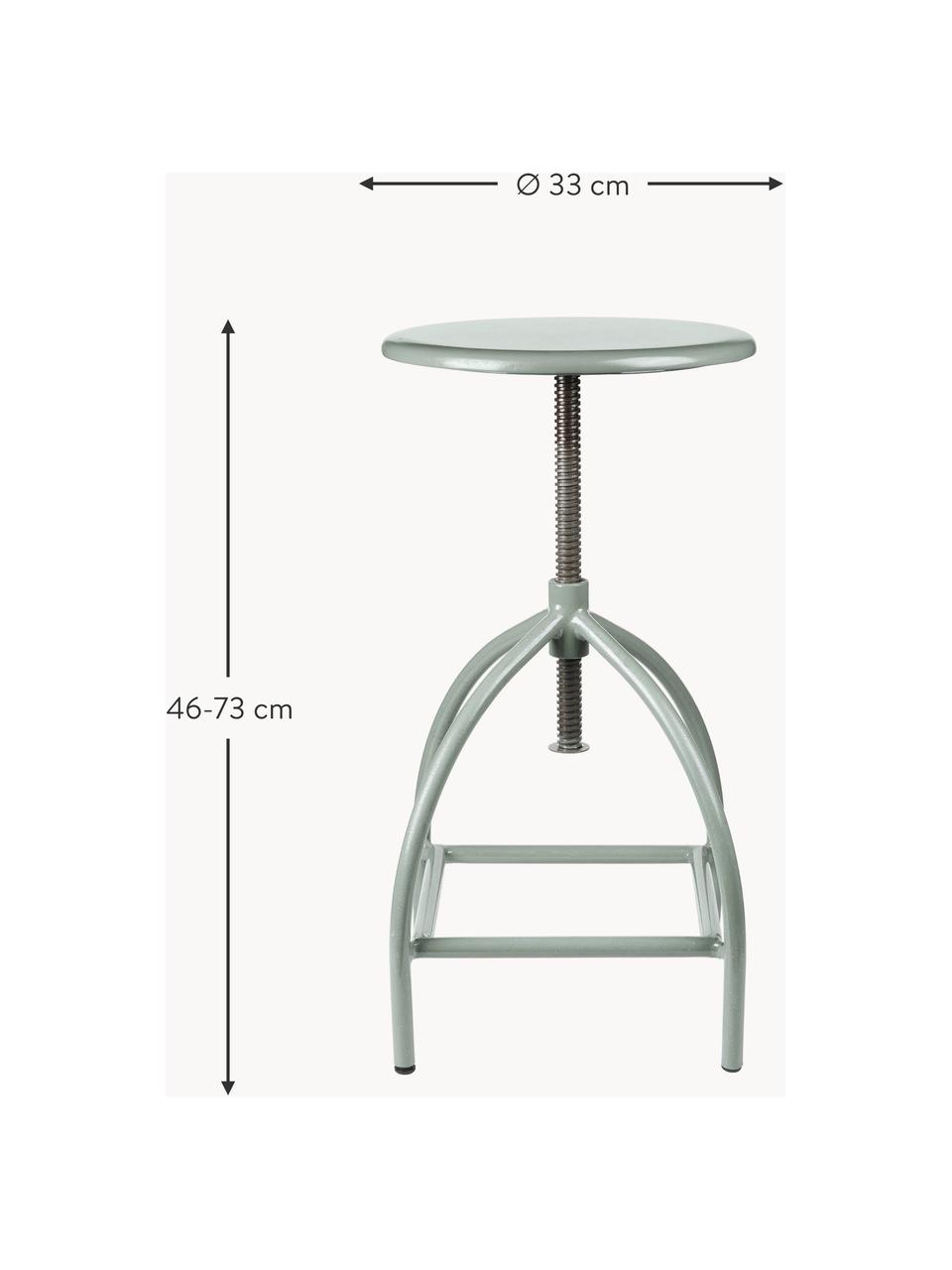 Sgabello regolabile in altezza Sire, Seduta: legno di mango laccato, Struttura: acciaio rivestito, Verde salvia, Ø 33 x Alt. 46 - 73 cm