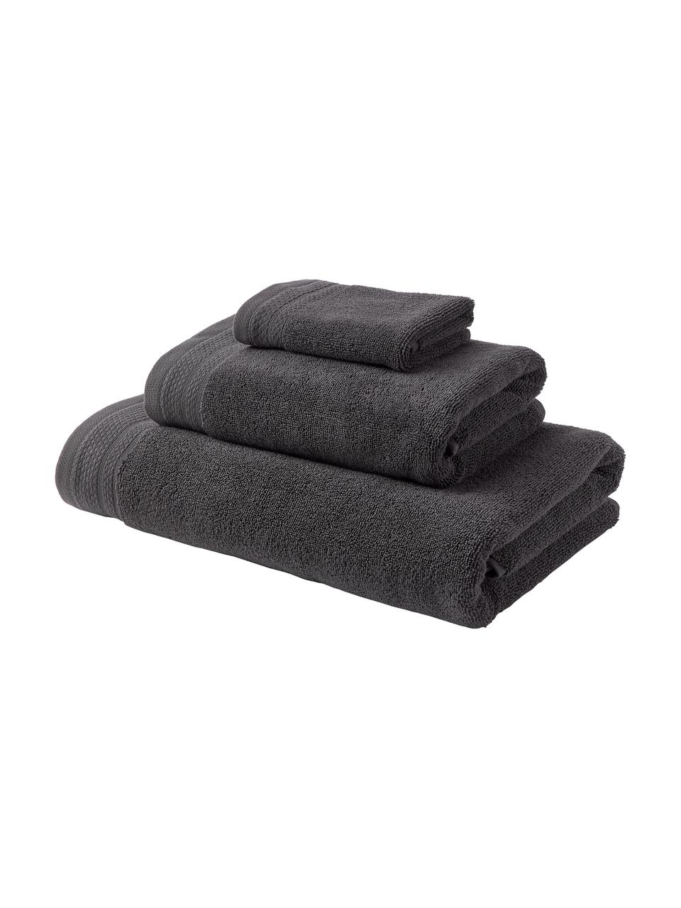 Lot de serviettes de bain en coton bio Premium, 3 élém., 100 % coton bio certifié GOTS (par GCL International, GCL-300517)
Qualité supérieure 600 g/m², Anthracite, Lot de différentes tailles