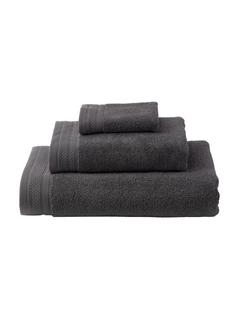 Set 3 asciugamani in cotone organico Premium, 100% cotone organico certificato GOTS (da GCL International, GCL-300517).
Qualità pesante, 600 g/m², Antracite, Set in varie misure