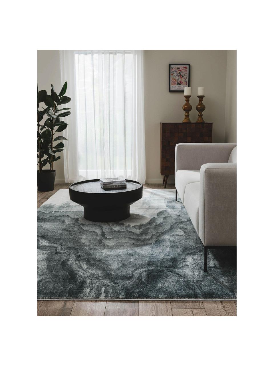 Vloerkleed Mara met golfpatroon in grijstinten, 100% polyester, Grijstinten, wit, B 120 x L 170 cm (maat S)