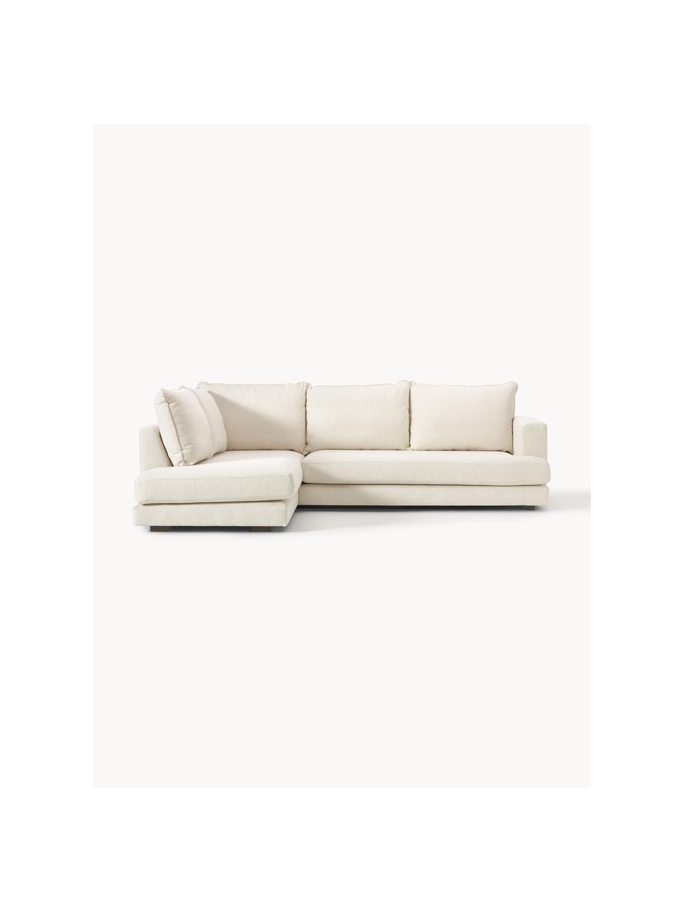 Sofa narożna Tribeca, Tapicerka: 100% poliester Dzięki tka, Stelaż: lite drewno sosnowe, Nogi: lite drewno bukowe, lakie, Kremowobiała tkanina, S 274 x G 192 cm, prawostronna