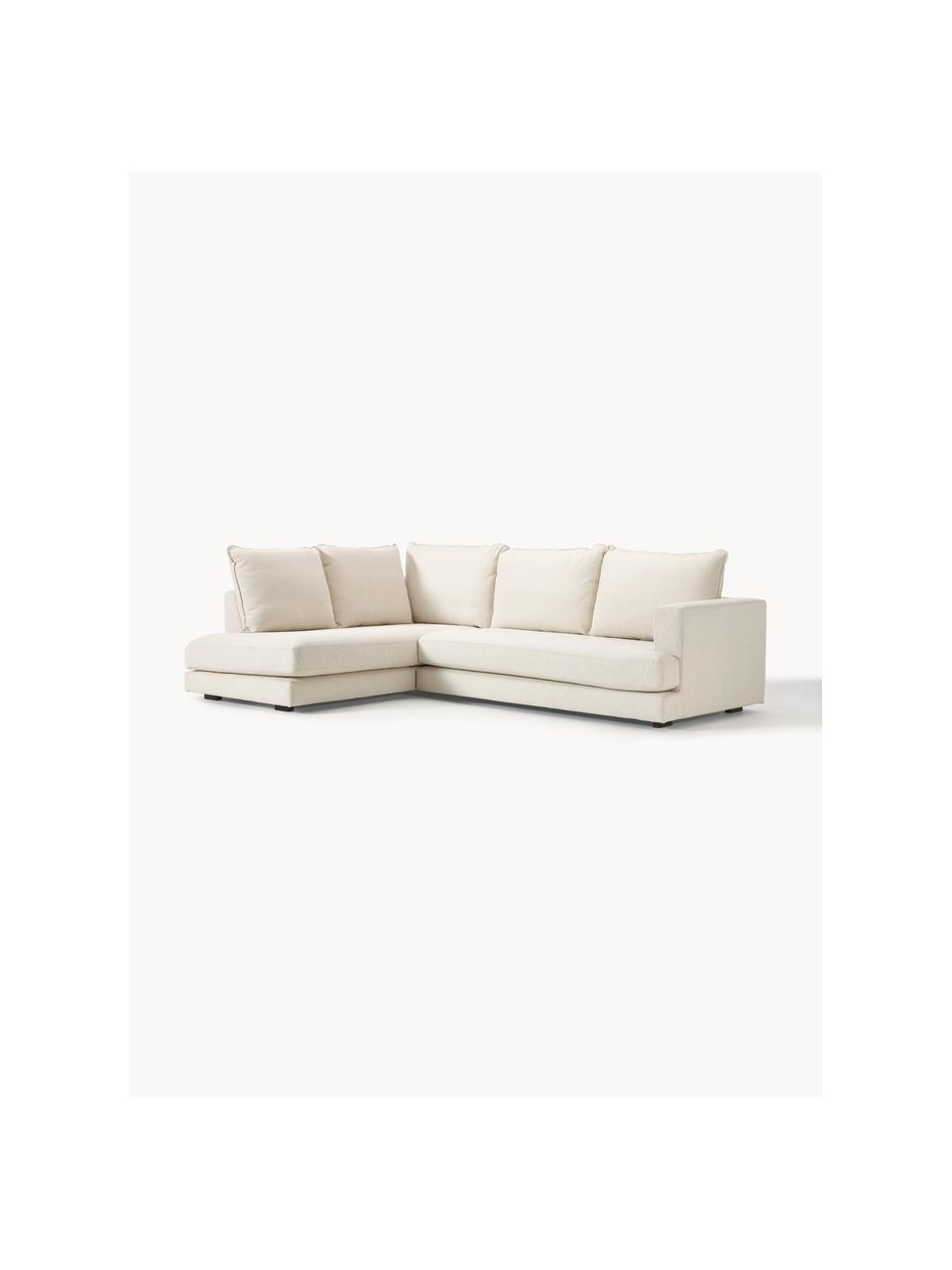 Sofa narożna Tribeca, Tapicerka: 100% poliester Dzięki tka, Stelaż: lite drewno sosnowe, Nogi: lite drewno bukowe, lakie, Kremowobiała tkanina, S 274 x G 192 cm, prawostronna