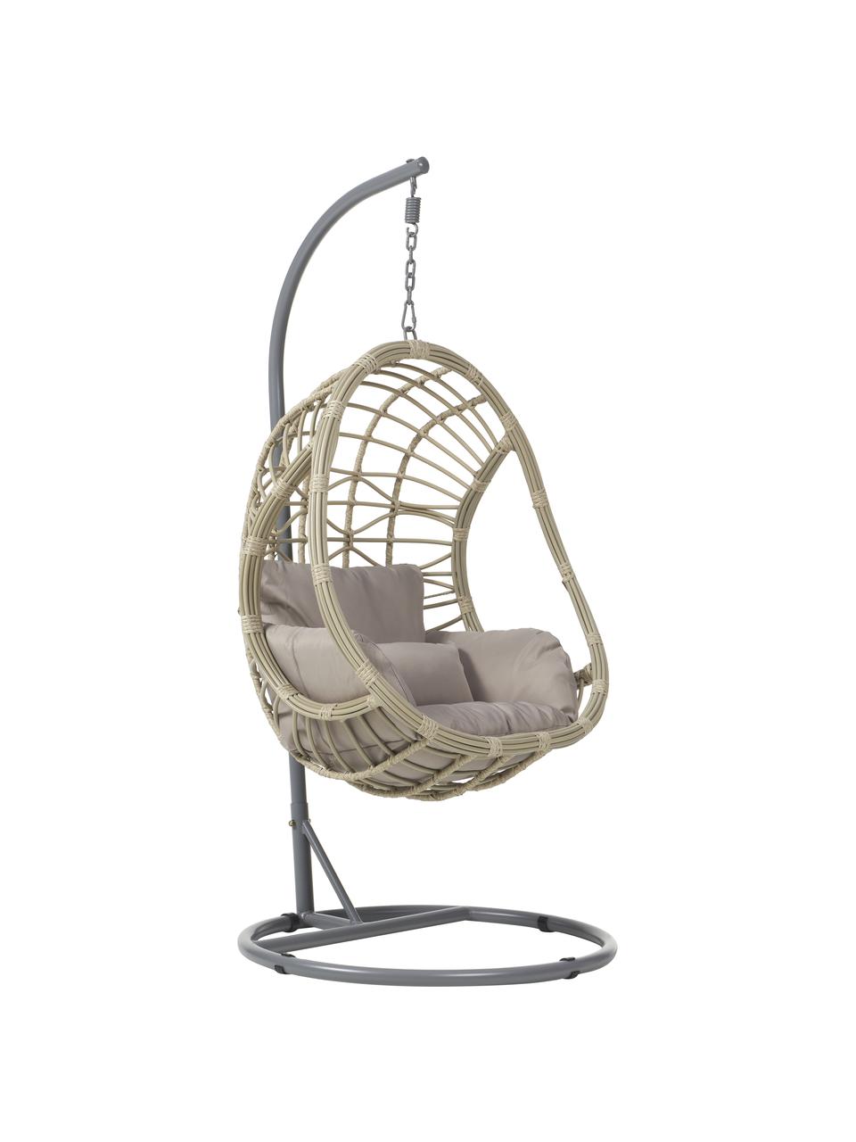 Silla colgante con cojines Torres, Estructura: aluminio con pintura en p, Beige, gris, An 92 x Al 193 cm