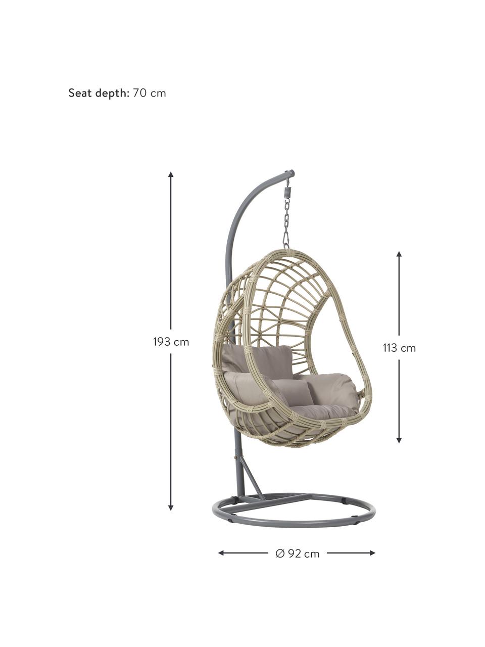 Hängesessel Torres mit Kissen, Gestell: Aluminium, pulverbeschich, Beige, Grau, B 92 x H 193 cm