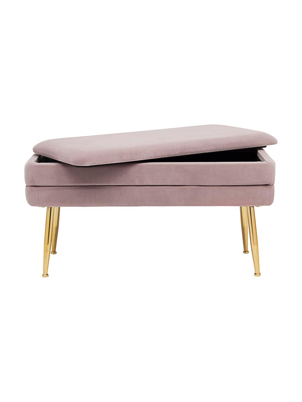 Banquette en velours avec rangement Pavlina, Mauve, couleur laitonnée, larg. 80 x haut. 42 cm