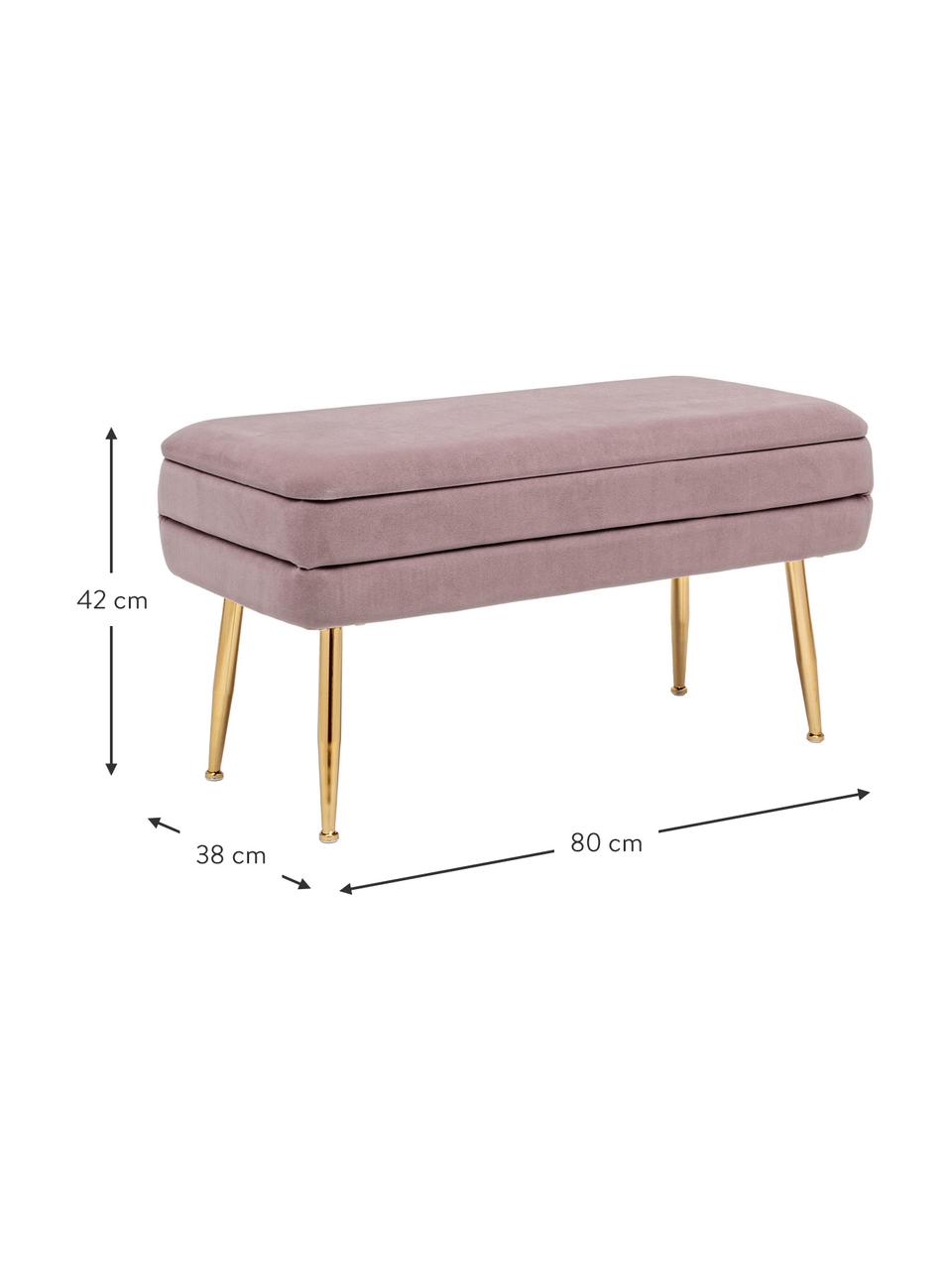 Panca contenitore imbottita in velluto Pavlina, Rivestimento: velluto di poliestere, Struttura: pannelli di fibra a media, Piedini: metallo verniciato a polv, Velluto malva, ottonato, Larg. 80 x Alt. 42 cm