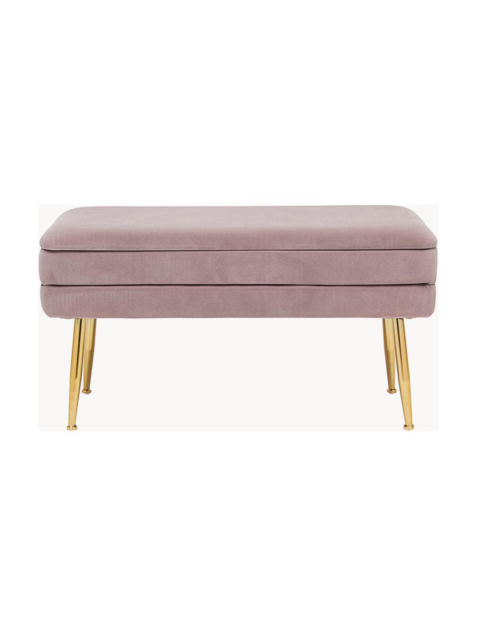 Banquette en velours avec rangement Pavlina, Velours mauve, pieds dorés, larg. 80 x prof. 38 cm