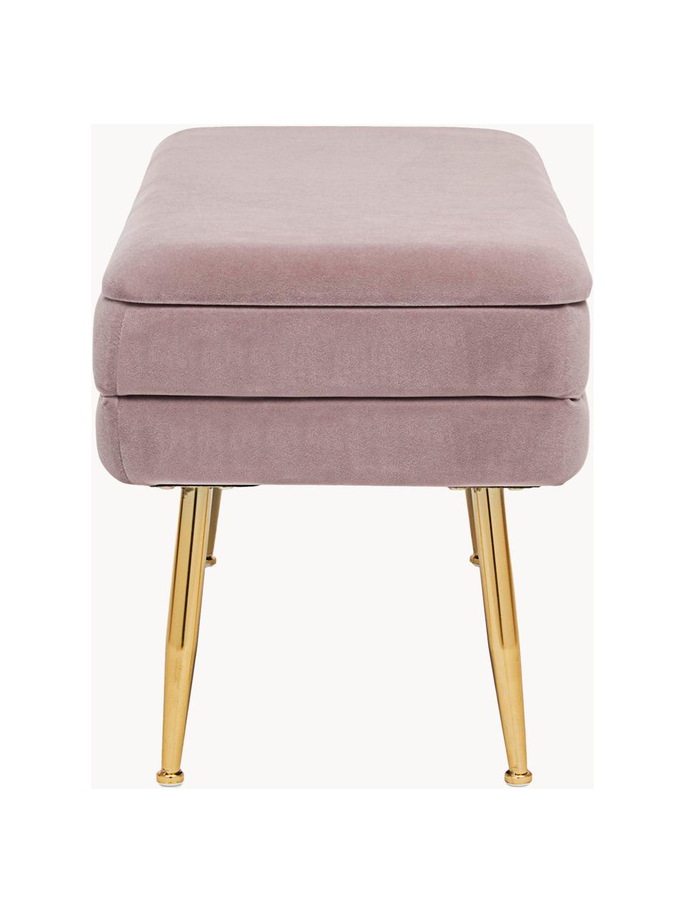 Banquette en velours avec rangement Pavlina, Mauve, couleur laitonnée, larg. 80 x haut. 42 cm