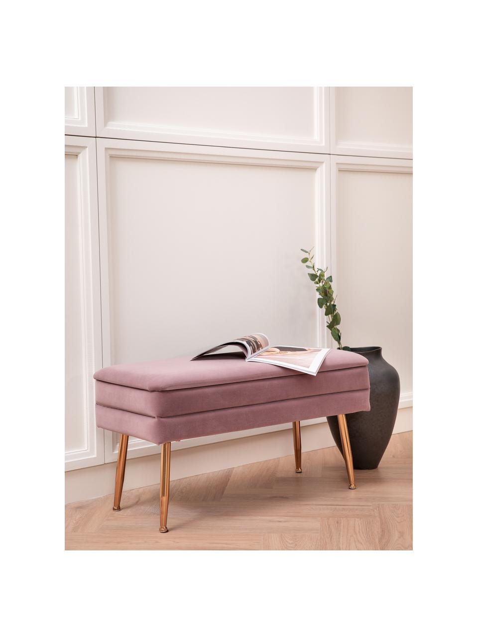 Fluwelen bank Pavlina met opbergruimte, Bekleding: polyester fluweel, Frame: MDF, Poten: gepoedercoat metaal, Fluweel mauve, B 80 x H 42 cm