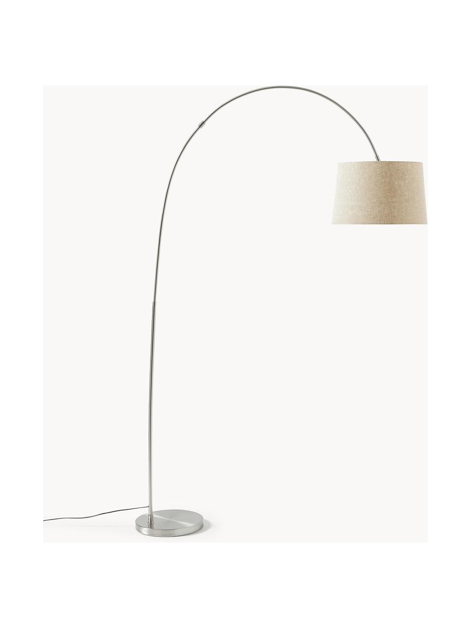 Große Bogenlampe Laurence, Lampenschirm: Baumwollgemisch, Lampenfuß: Metall, gebürstet, Silberfarben, Beige, H 188 cm