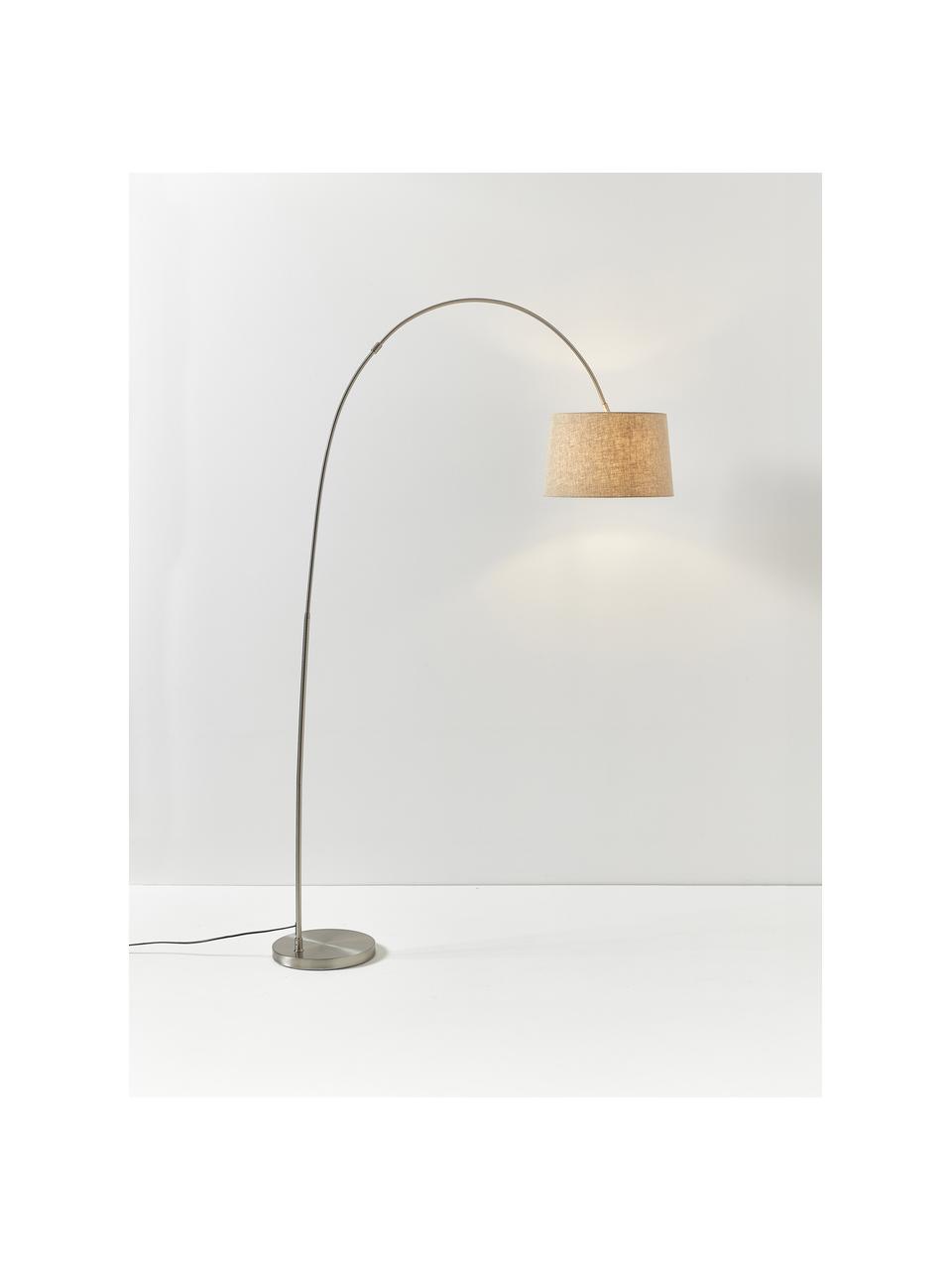 Große Bogenlampe Laurence, Lampenschirm: Baumwollgemisch, Lampenfuß: Metall, gebürstet, Silberfarben, Beige, H 188 cm