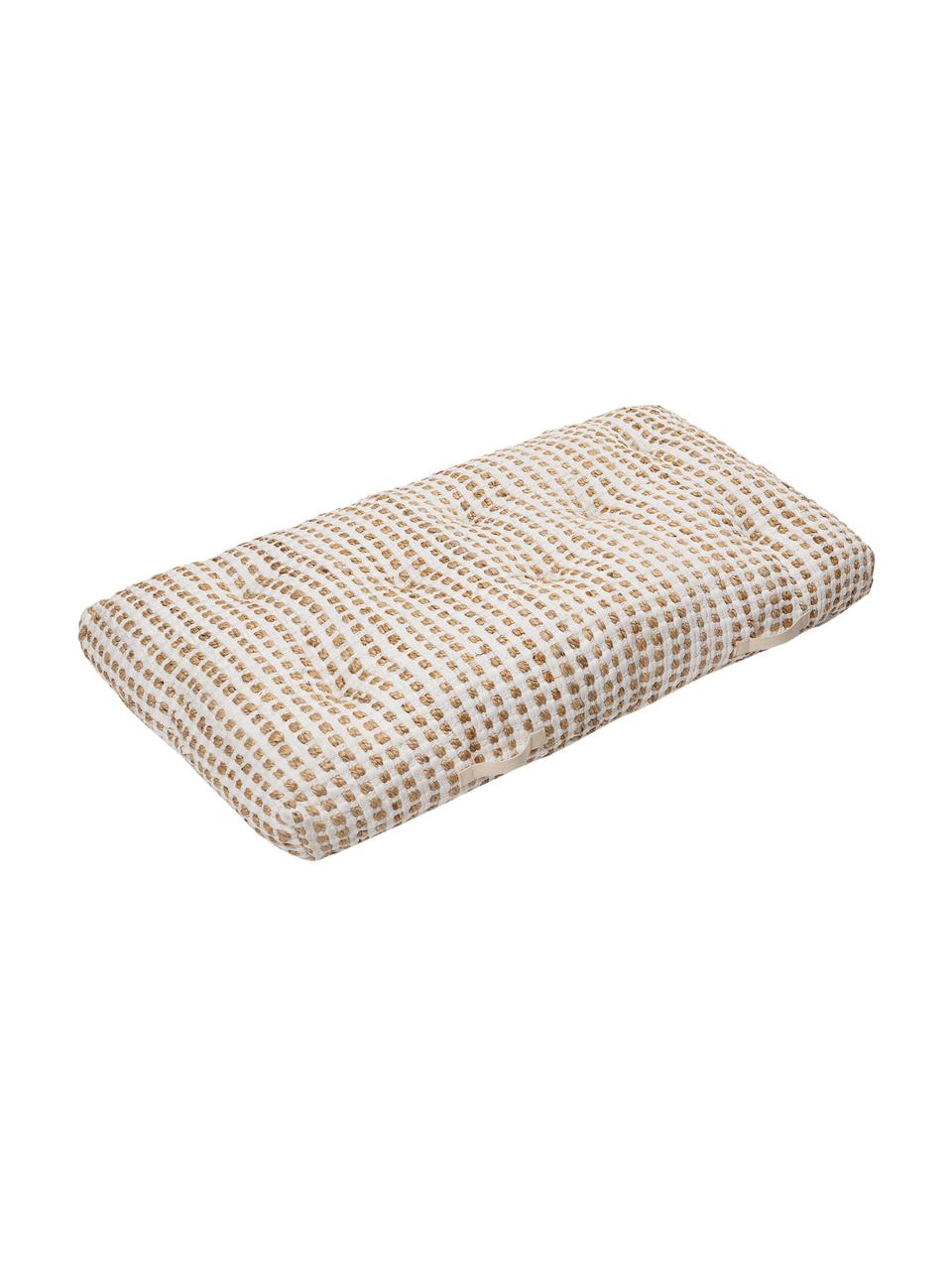 Cojín de suelo de algodón y yute Fiesta, estilo boho, Tapizado: 55% algodón chindi, 45% y, Blanco, beige, An 120 x Al 13 cm