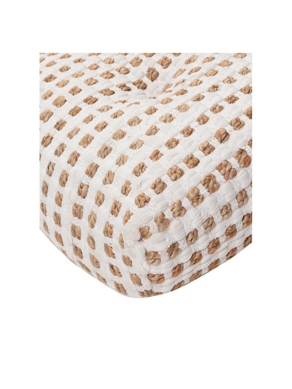 Cojín de suelo de algodón y yute Fiesta, estilo boho, Tapizado: 55% algodón chindi, 45% y, Blanco, beige, An 120 x Al 13 cm