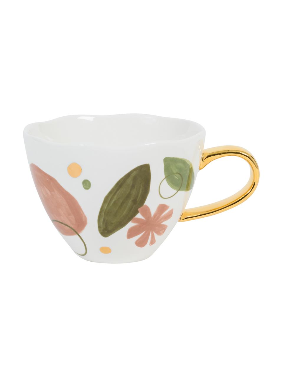 Tasse en porcelaine avec poignée dorée Good Morning Expressive, Blanc, rose, vert, couleur dorée