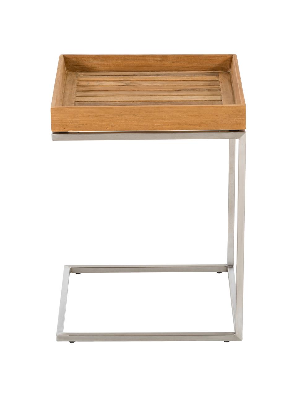 Tavolino-vassoio da balcone in legno di teak Pizzo, Struttura: acciaio inossidabile luci, Legno di teak, acciaio inossidabile, Larg. 40 x Alt. 52 cm