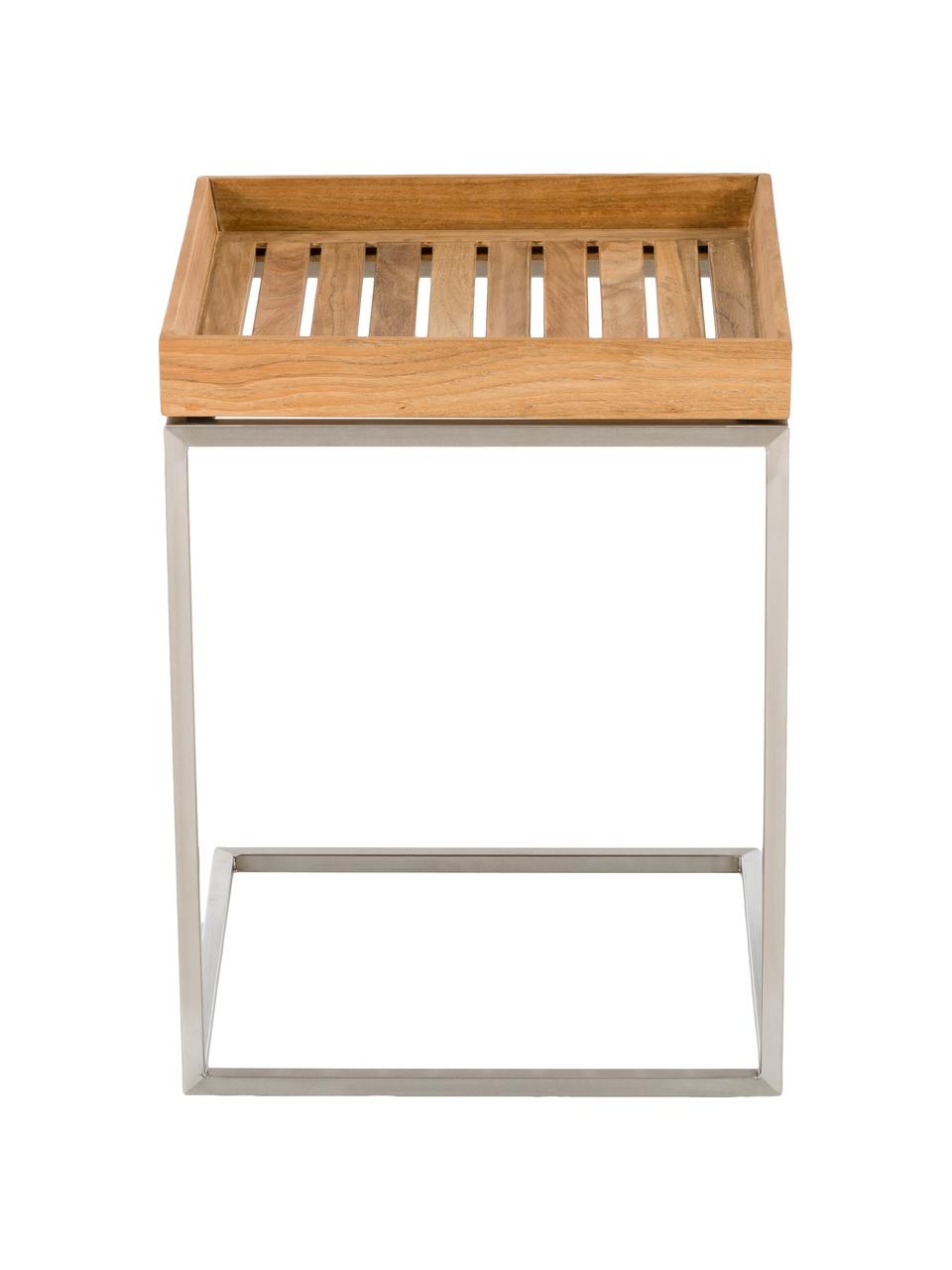 Table d'appoint de balcon avec plateau en bois de teck Pizzo, Bois de teck, acier inoxydable, larg. 40 x haut. 52 cm