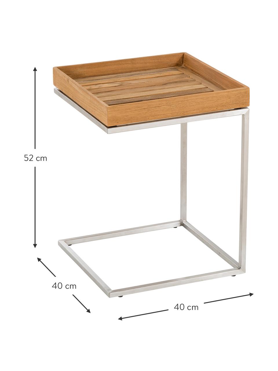 Balkon-Tablettisch Pizzo mit Teakholzplatte, Tischplatte: Massives Teakholz, geölt, Gestell: Edelstahl, geschliffen, Teakholz, Silberfarben, B 40 x H 52 cm