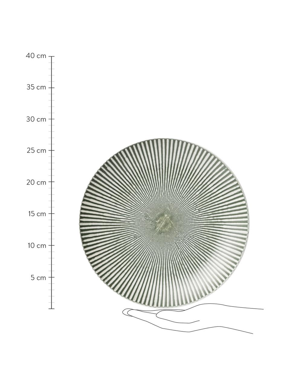 Dinerbord Abella in groen/wit met structuurpatroon, 2 stuks, Keramiek, Groen, wit, Ø 27 x H 3 cm