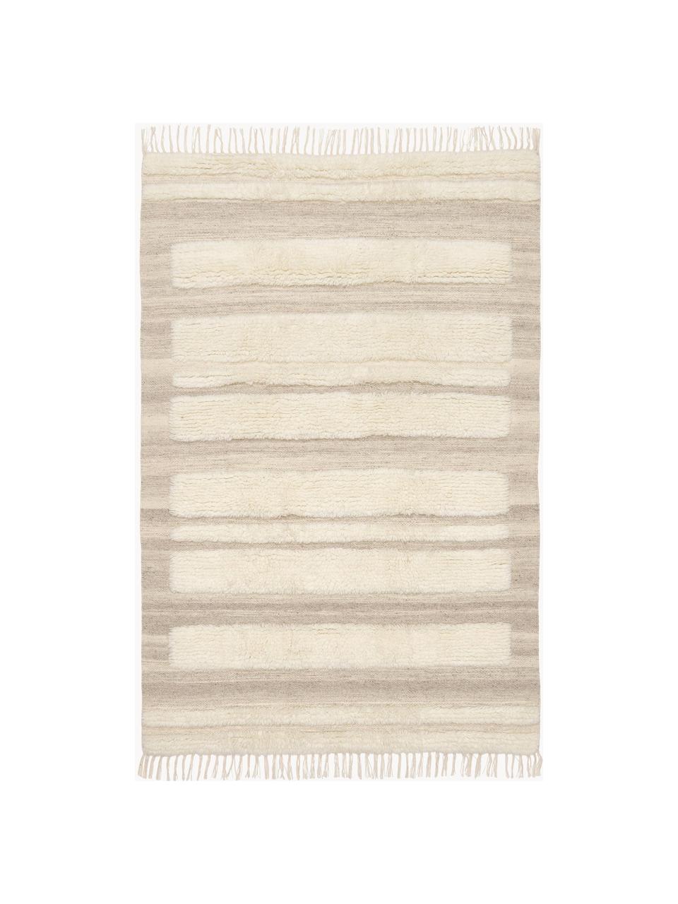 Handgeweven wollen vloerkleed Anica met hoog-laag effect in taupe/beige, Taupe, beige, B 80 x L 150 cm (maat XS)